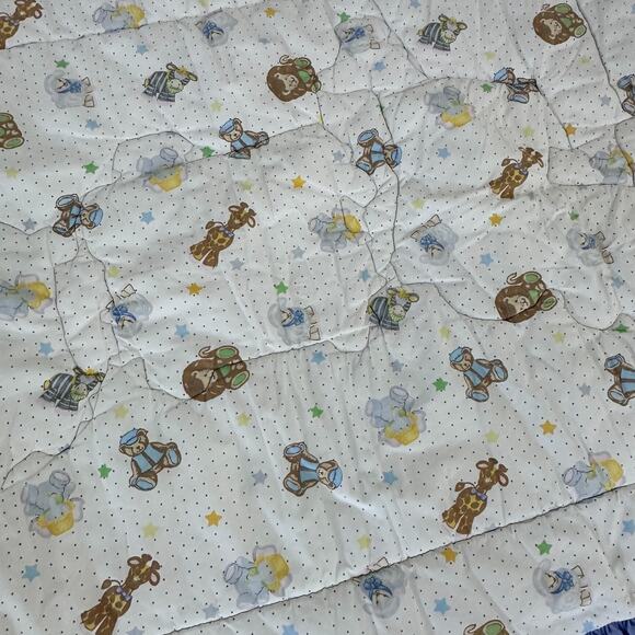 Baby Express Quilt Blanket Blue Ruffle Patchwork Animals Train Nursery Decor - Picture 8 of 11